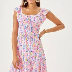 NWT Lilly Pulitzer Jilly Smocked Dress Multi Summer Serenade Print Size Medium